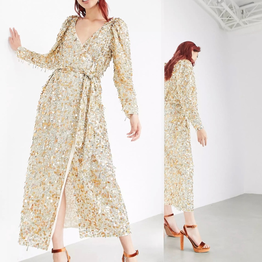 ASOS gold sequin wrap dress